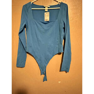 NWT H&M Women's Blue Long Sleeve Bodysuit Size M